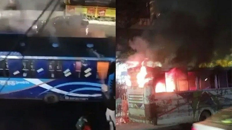 ঢাকার মিরপুরে মিনিটের ব্যবধানে যাত্রীবাহী দুই বাসে আগুন