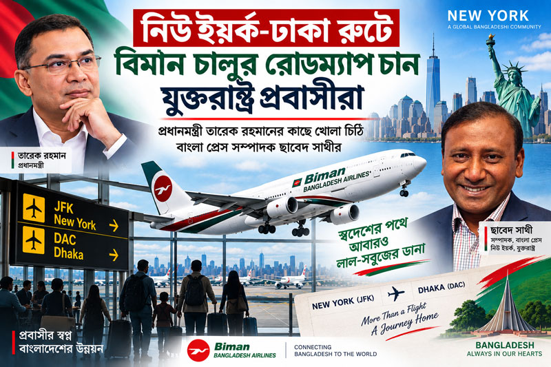 নিউ ইয়র্ক–ঢাকা রুটে বিমান চালুর রোডম্যাপ চান যুক্তরাষ্ট্রপ্রবাসীরা