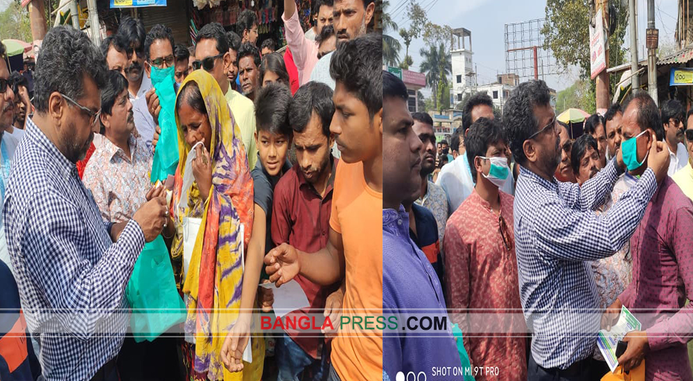 ঝিনাইদহে আ.লীগের পক্ষ থেকে করোনা ভাইরাস প্রতিরোধ সামগ্রী ও লিফলেট বিতরণ