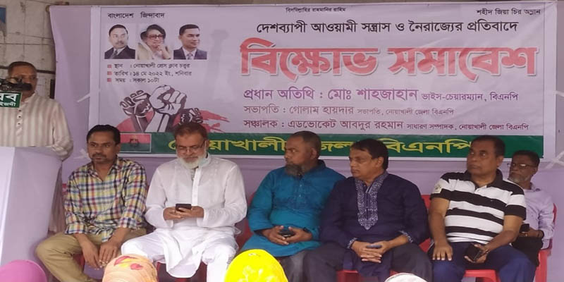 দেশব্যাপী আওয়ামী সন্ত্রাস ও নৈরাজ্যের প্রতিবাদে নোয়াখালীতে বিএনপির বিক্ষোভ সমাবেশ
