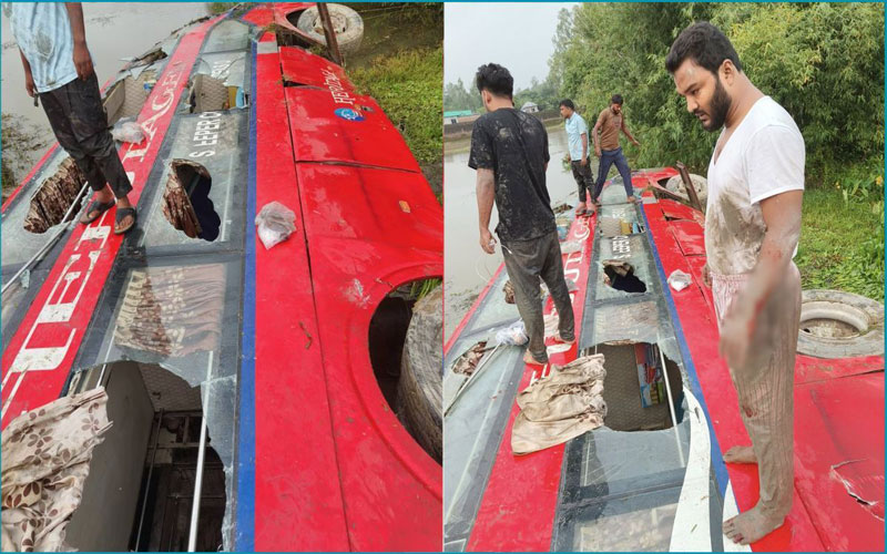 পার্বতীপুরে যাত্রীবাহীবাস দুর্ঘটনায় আহত ১৫
